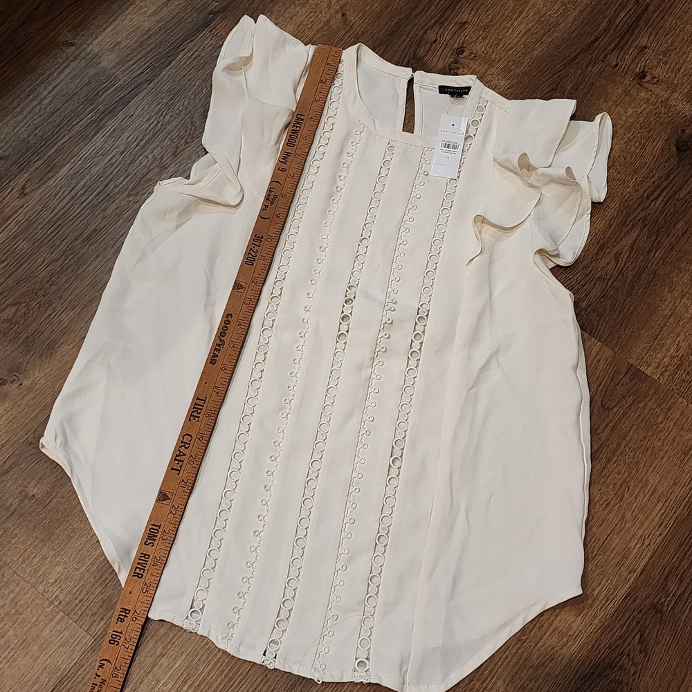 Ann Taylor Cream Ruffle Sleeve Blouse